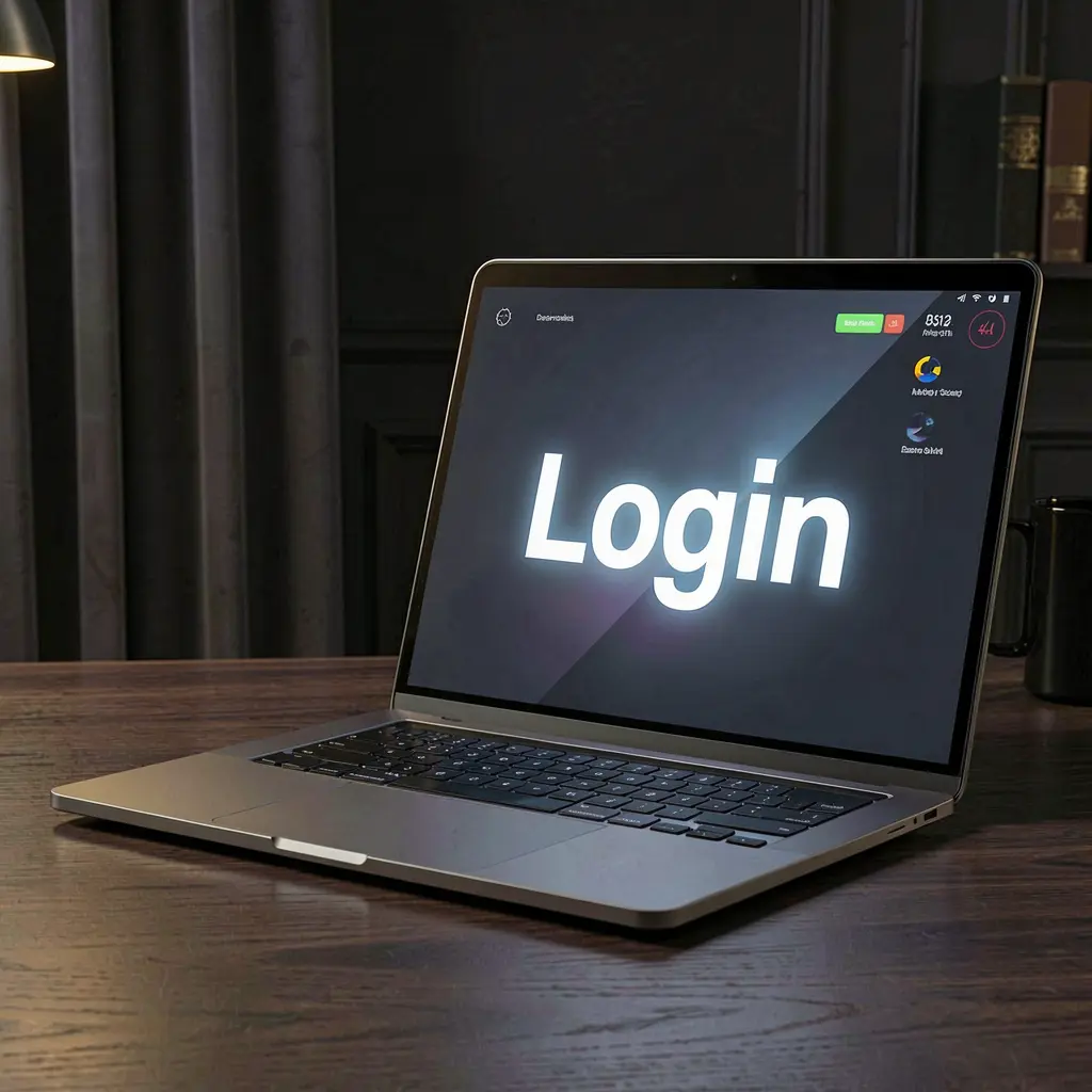 Modern laptop with a bright login interface on screen placed in a dark room symbolizing secure and user friendly account access at MBI44MY for Malaysia